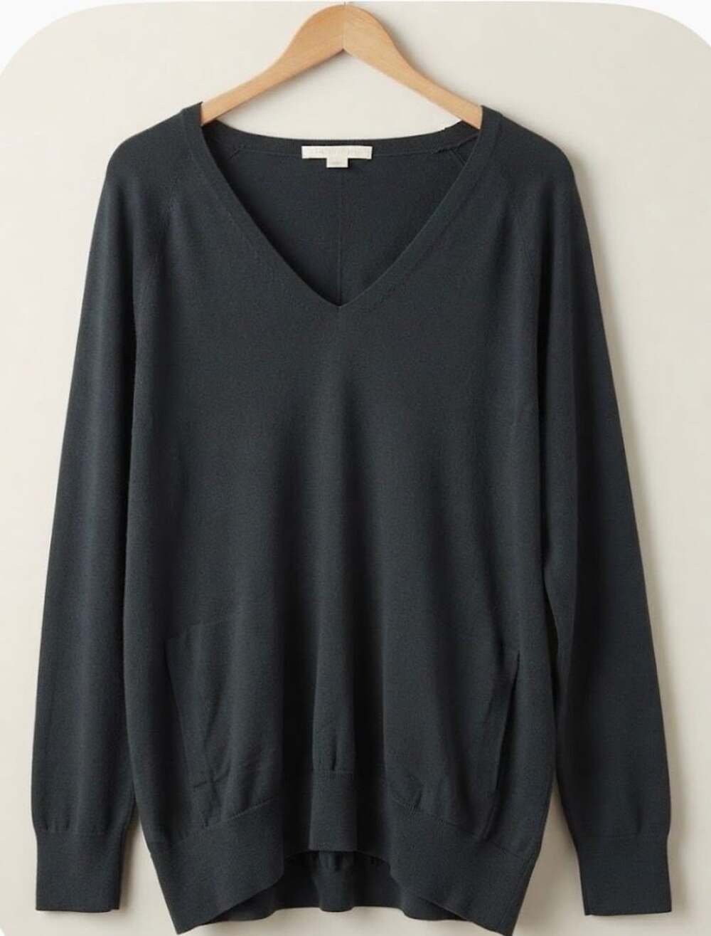 Derek Lam Dark Charcoal Wool V-Neck Pocket Sweater Tunic MD